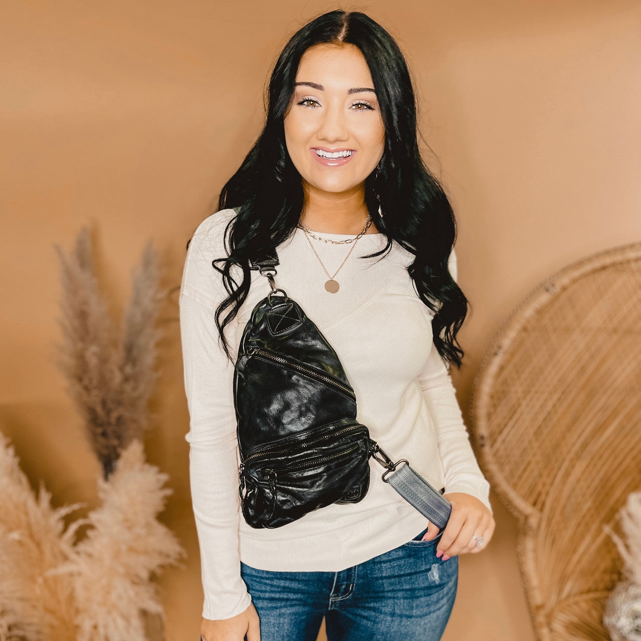 BedStu Andie Leather Sling Backpack - Black DD - Lace and Grace Boutique