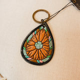 American Darling Tooled Leather Turquoise Flower Keychain - Lace and Grace Boutique