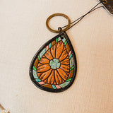American Darling Tooled Leather Turquoise Flower Keychain - Lace and Grace Boutique