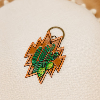 American Darling Aztec Tooled Cactus Keychain - Lace and Grace Boutique