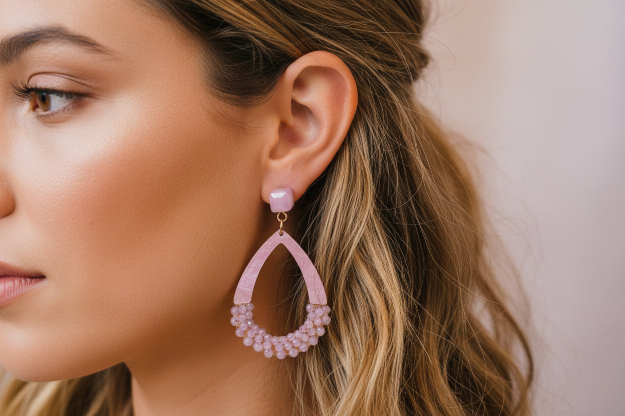 Beaded Teardrop Earrings - Lavender - Lace and Grace Boutique