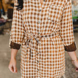 Acid Washed Plaid Dress - Burnt Rust - Lace and Grace Boutique