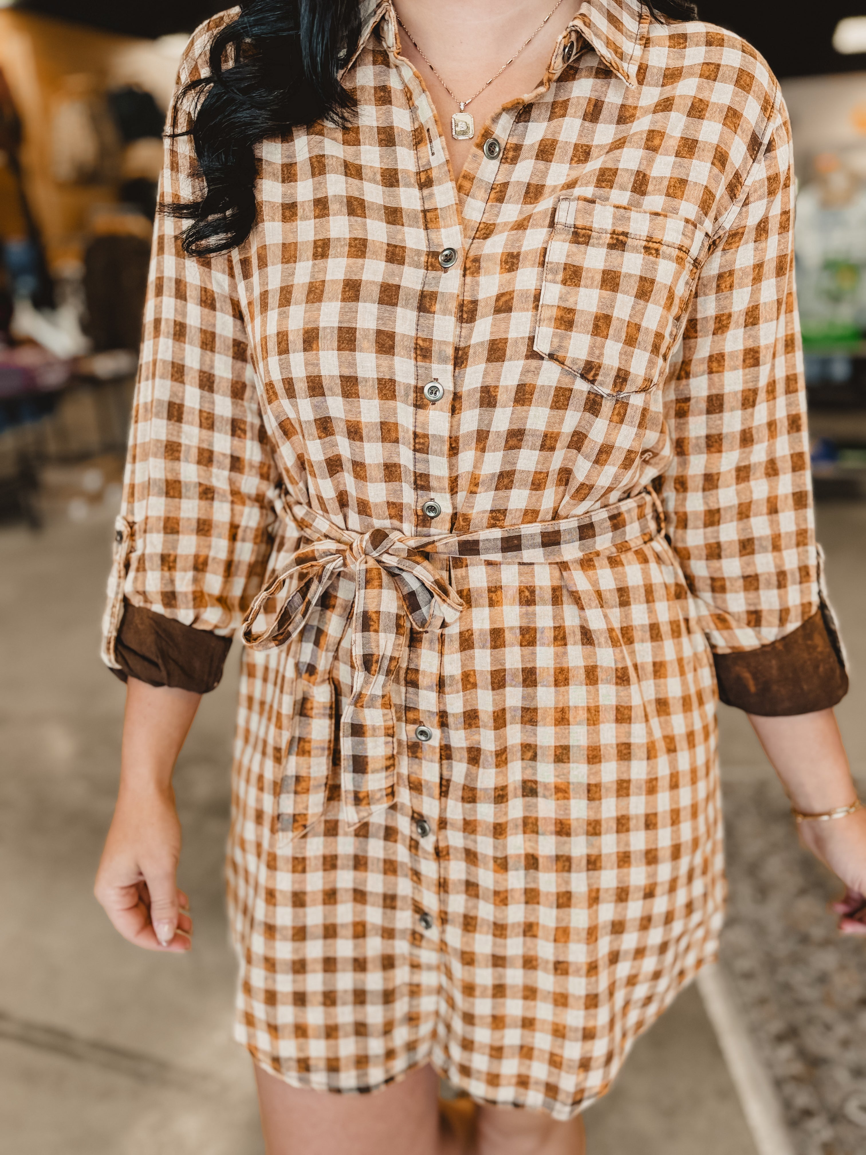 Acid Washed Plaid Dress - Burnt Rust - Lace and Grace Boutique