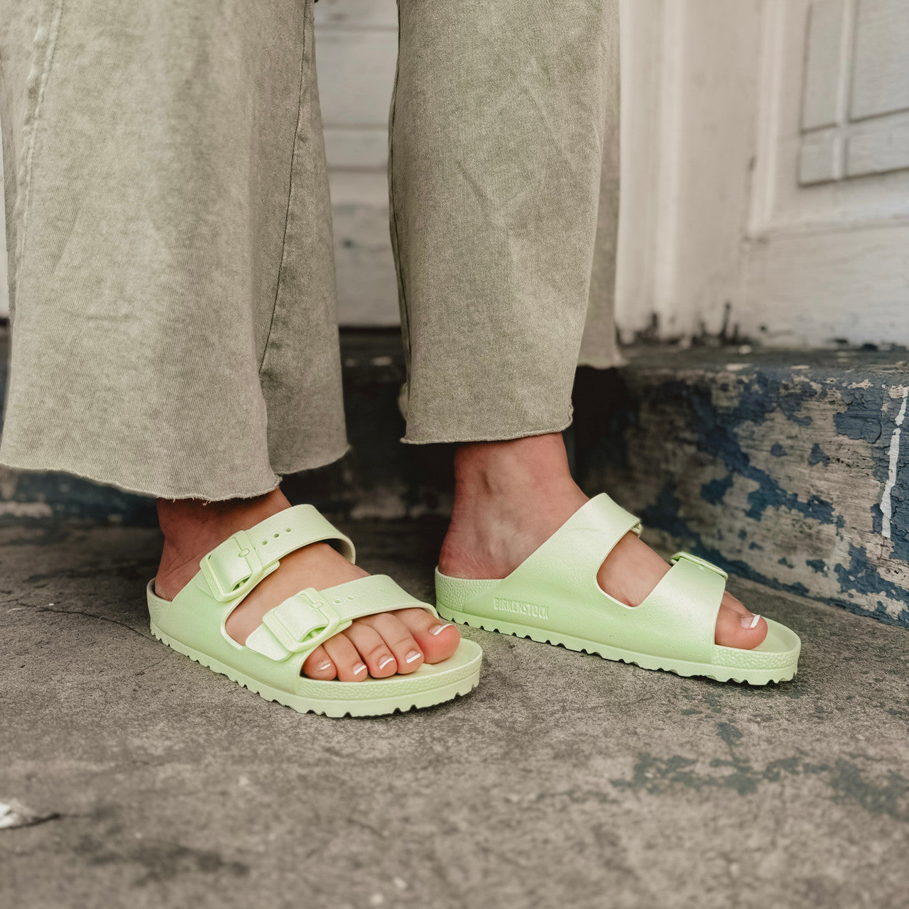 Birkenstock Arizona Essentials EVA - Faded Lime - Lace and Grace Boutique