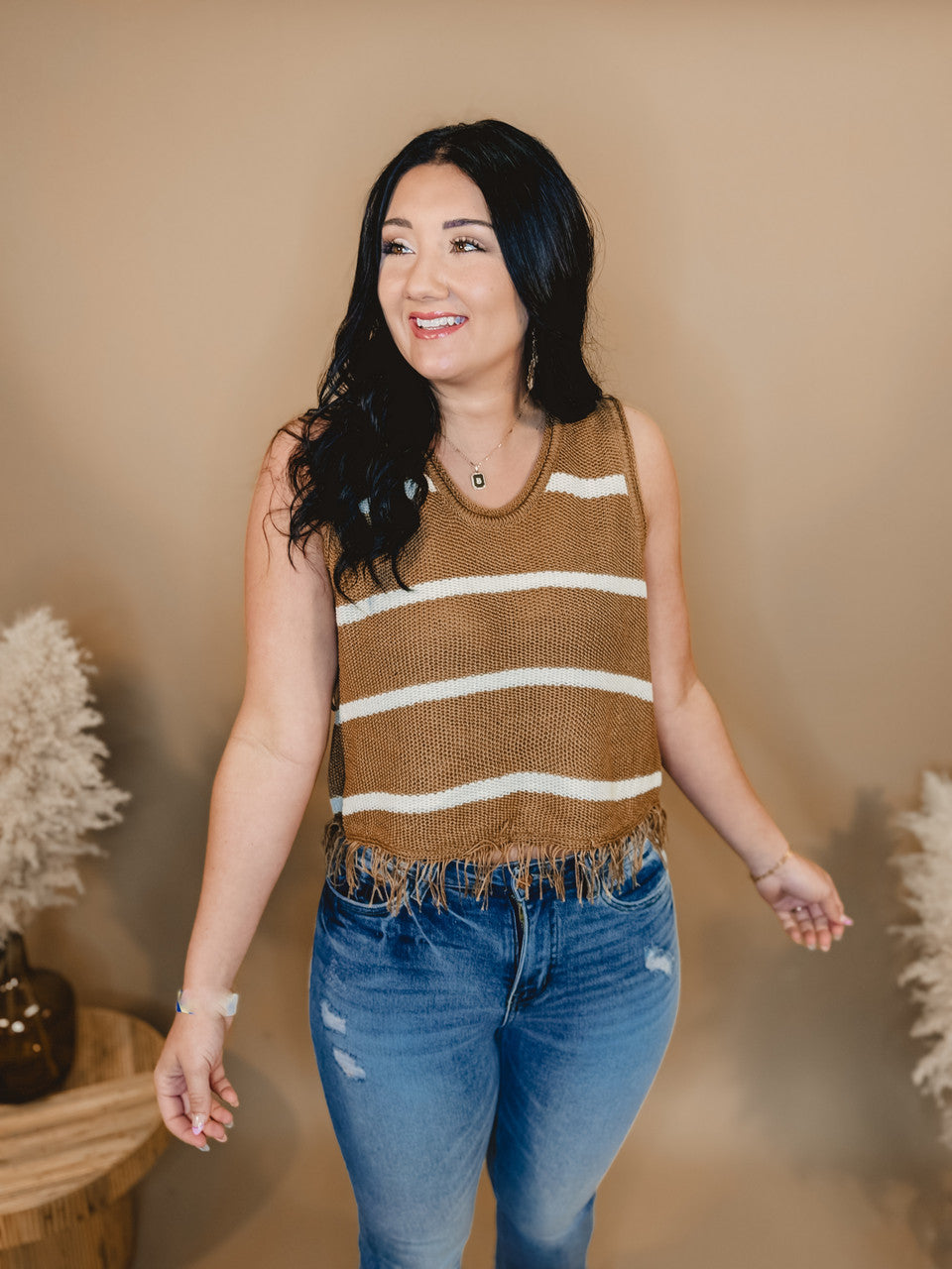 Adore Me Fringe Knit Tank - Hazelnut - Lace and Grace Boutique
