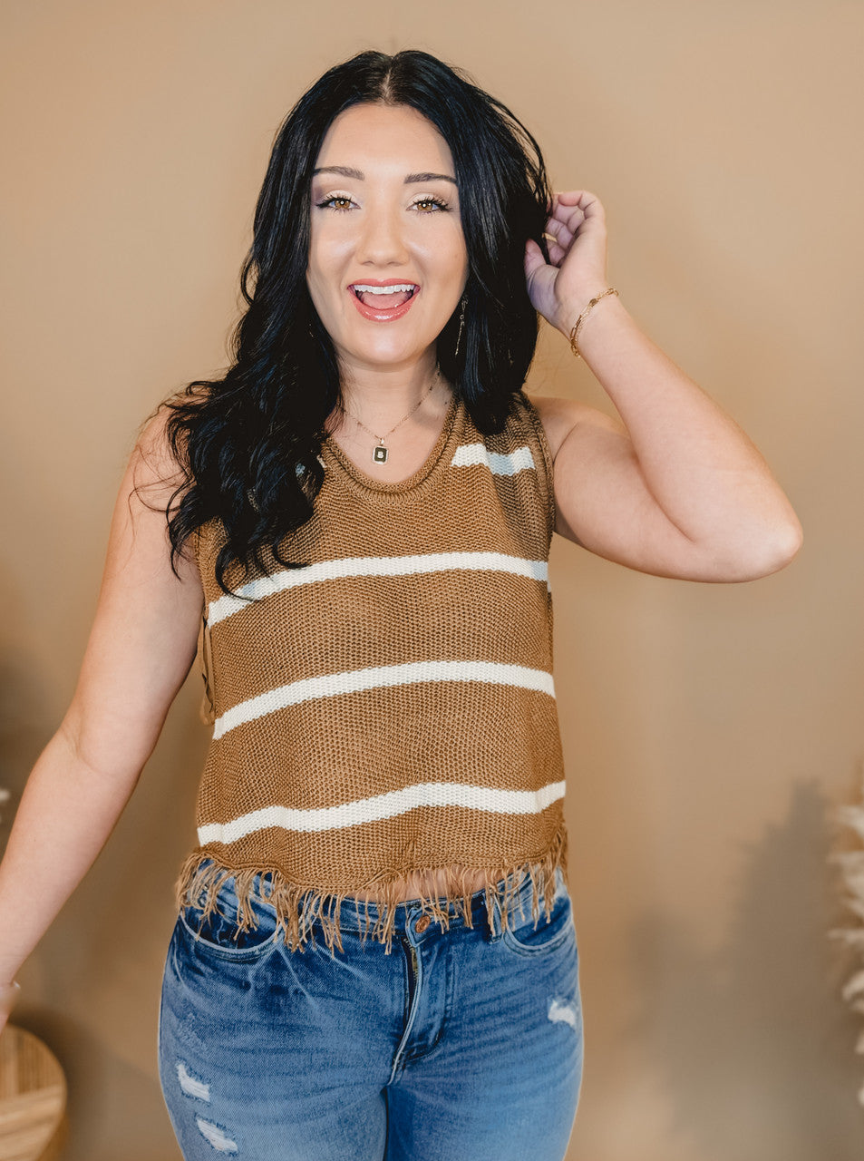 Adore Me Fringe Knit Tank - Hazelnut - Lace and Grace Boutique