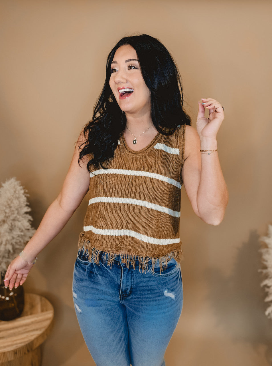 Adore Me Fringe Knit Tank - Hazelnut - Lace and Grace Boutique