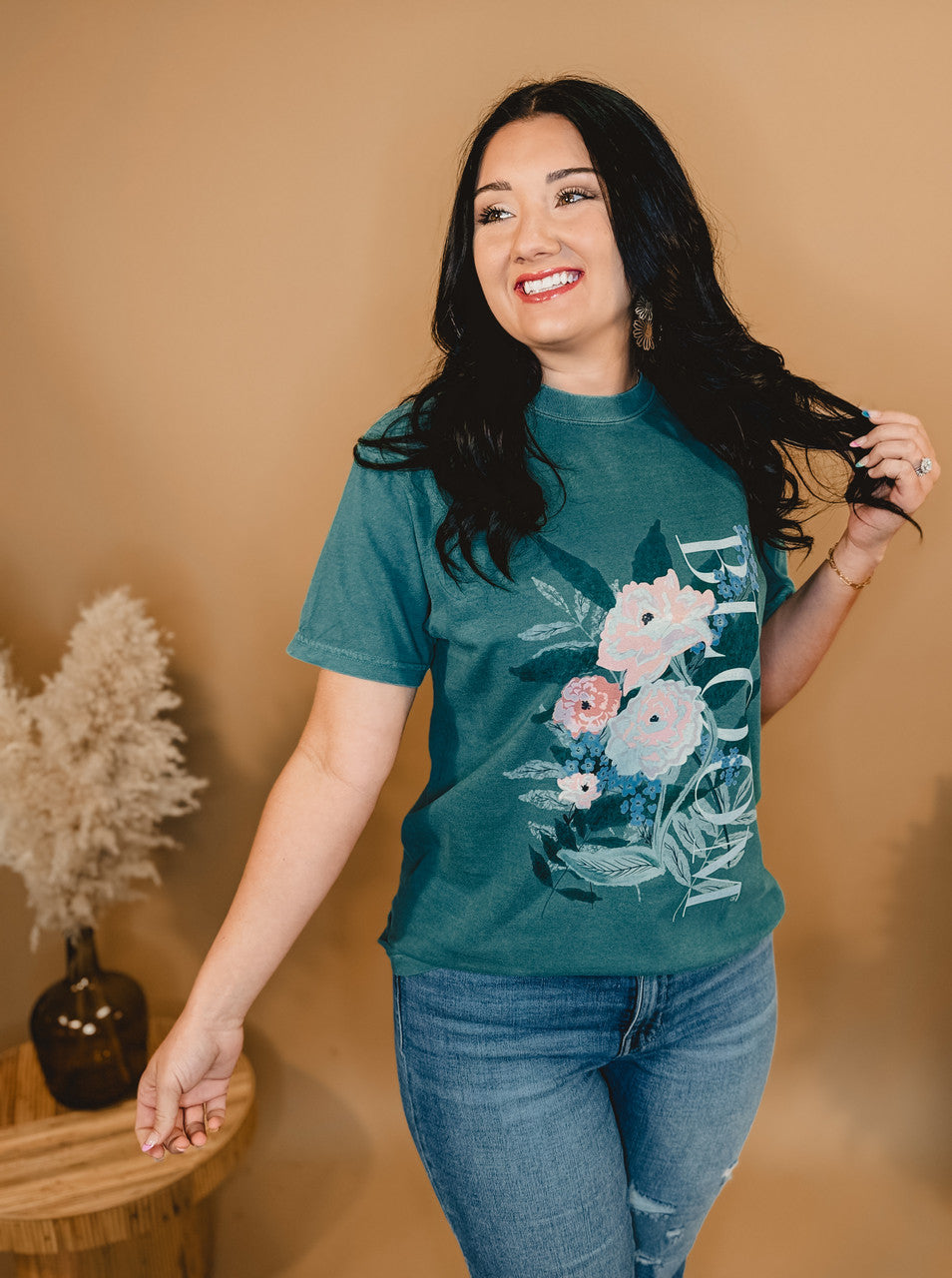 Bloom Floral Tee - Spruce - Lace and Grace Boutique