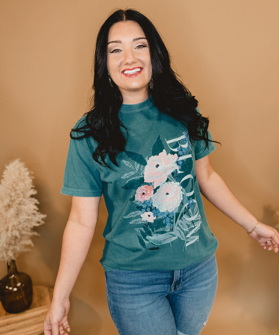 Bloom Floral Tee - Spruce - Lace and Grace Boutique