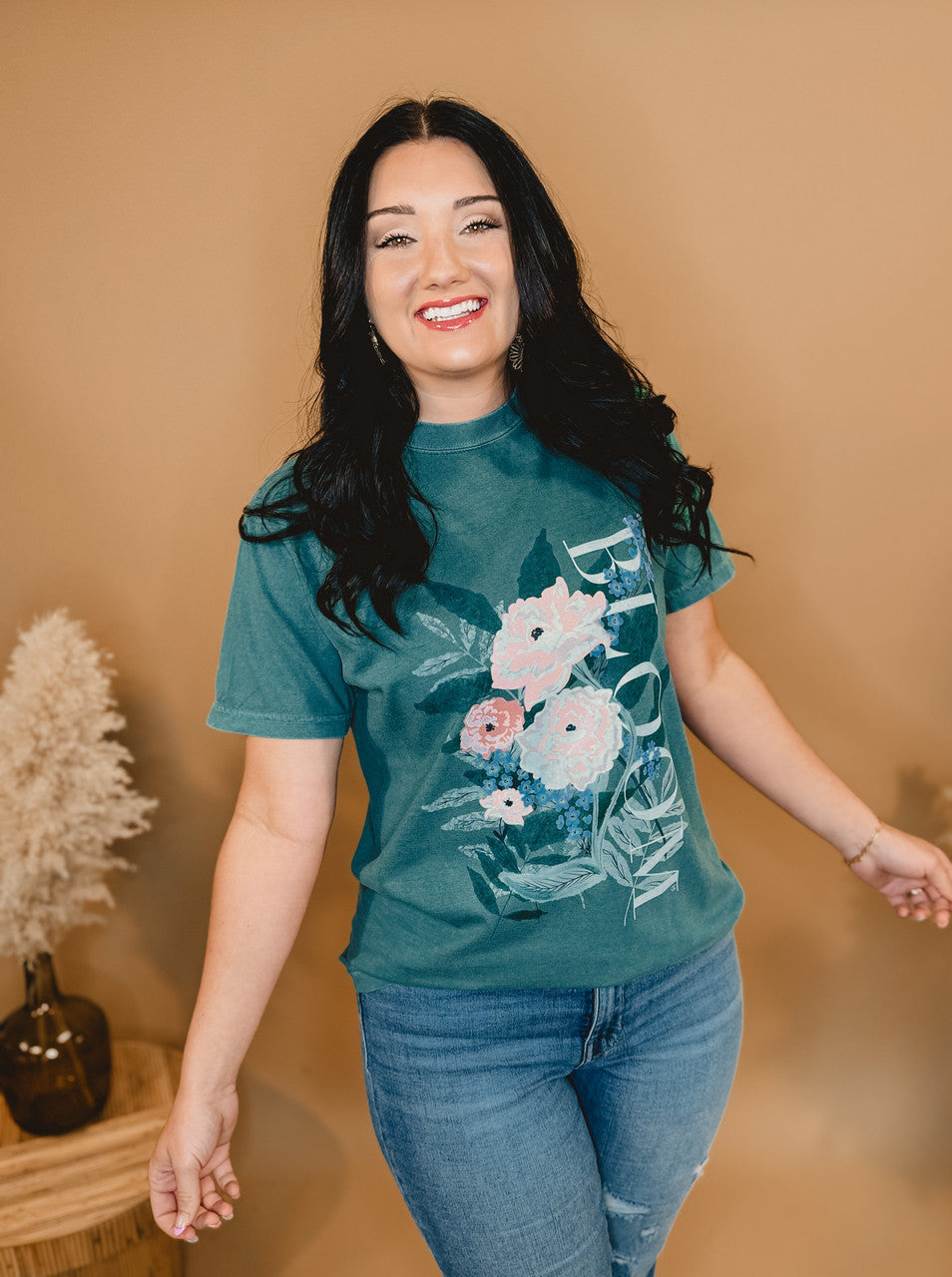 Bloom Floral Tee - Spruce - Lace and Grace Boutique