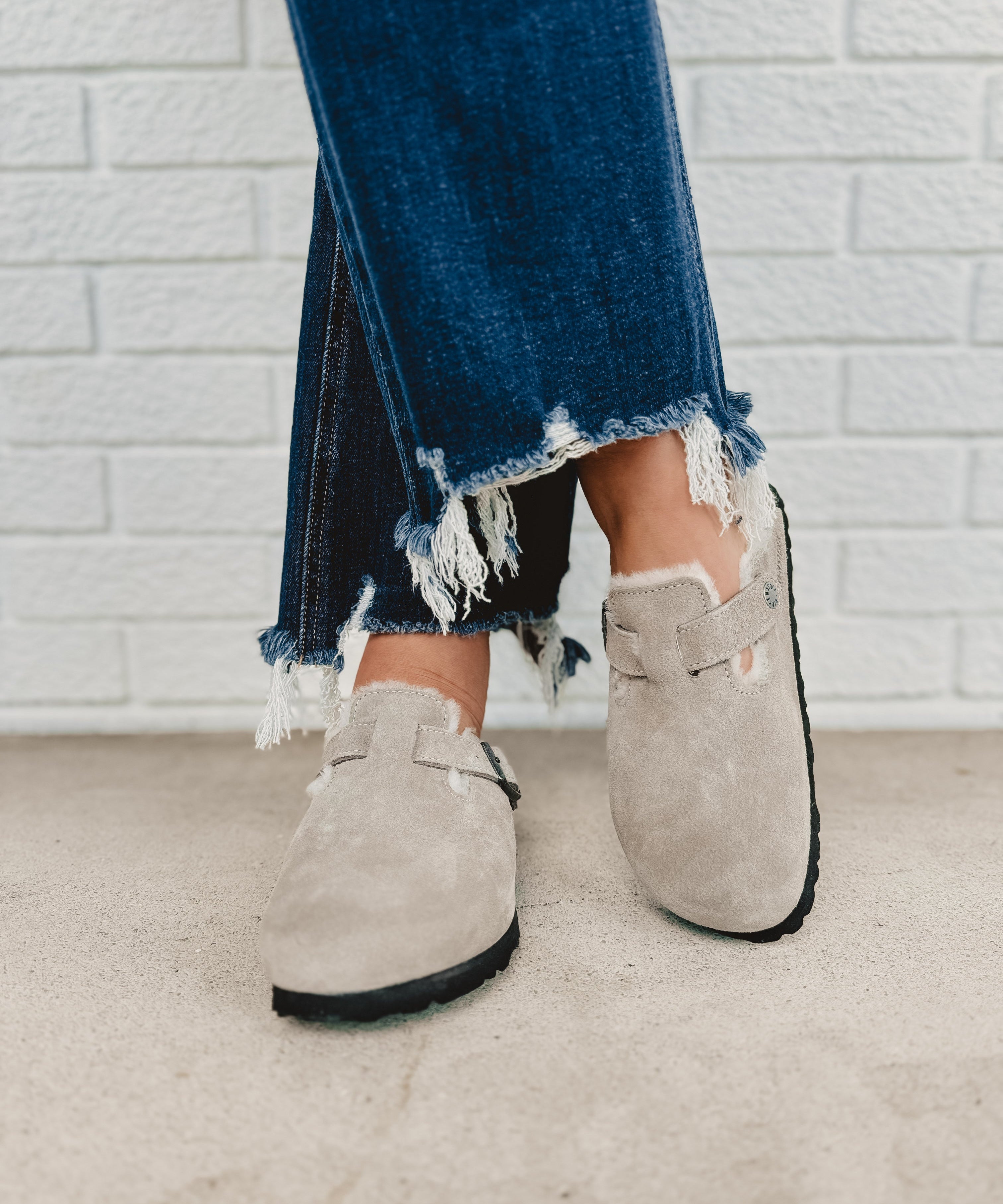 Birkenstock Women's Boston Shearling Clogs - Stone Coin - Lace and Grace Boutique