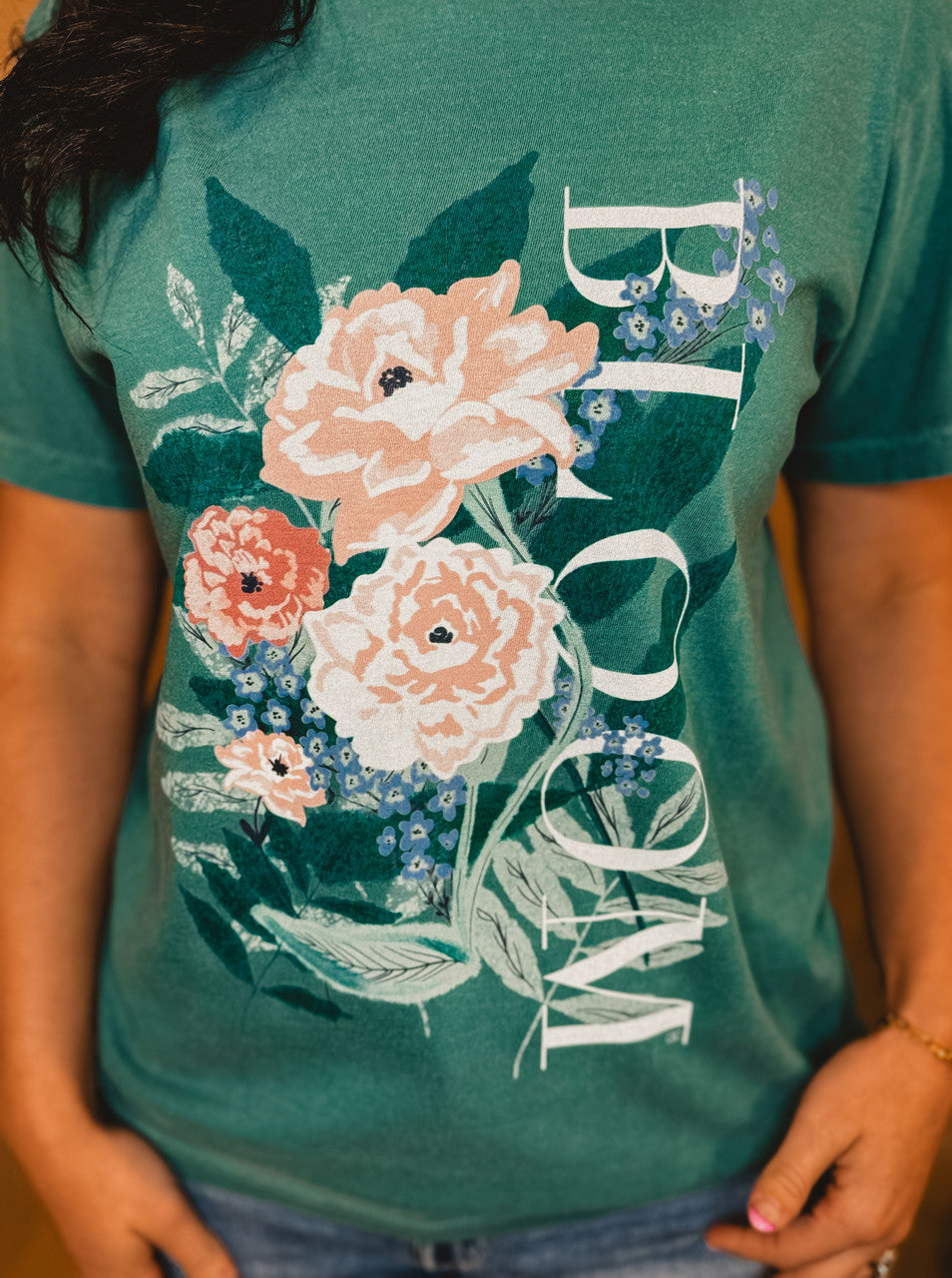 Bloom Floral Tee - Spruce - Lace and Grace Boutique