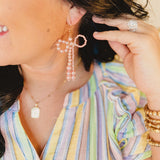Bow Pearl Beaded Earrings- Pink - Lace and Grace Boutique