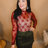All Dressed Up Sheer Lace Top - Brick - Lace and Grace Boutique