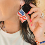 American Flag Seed Beaded Earrings - Lace and Grace Boutique