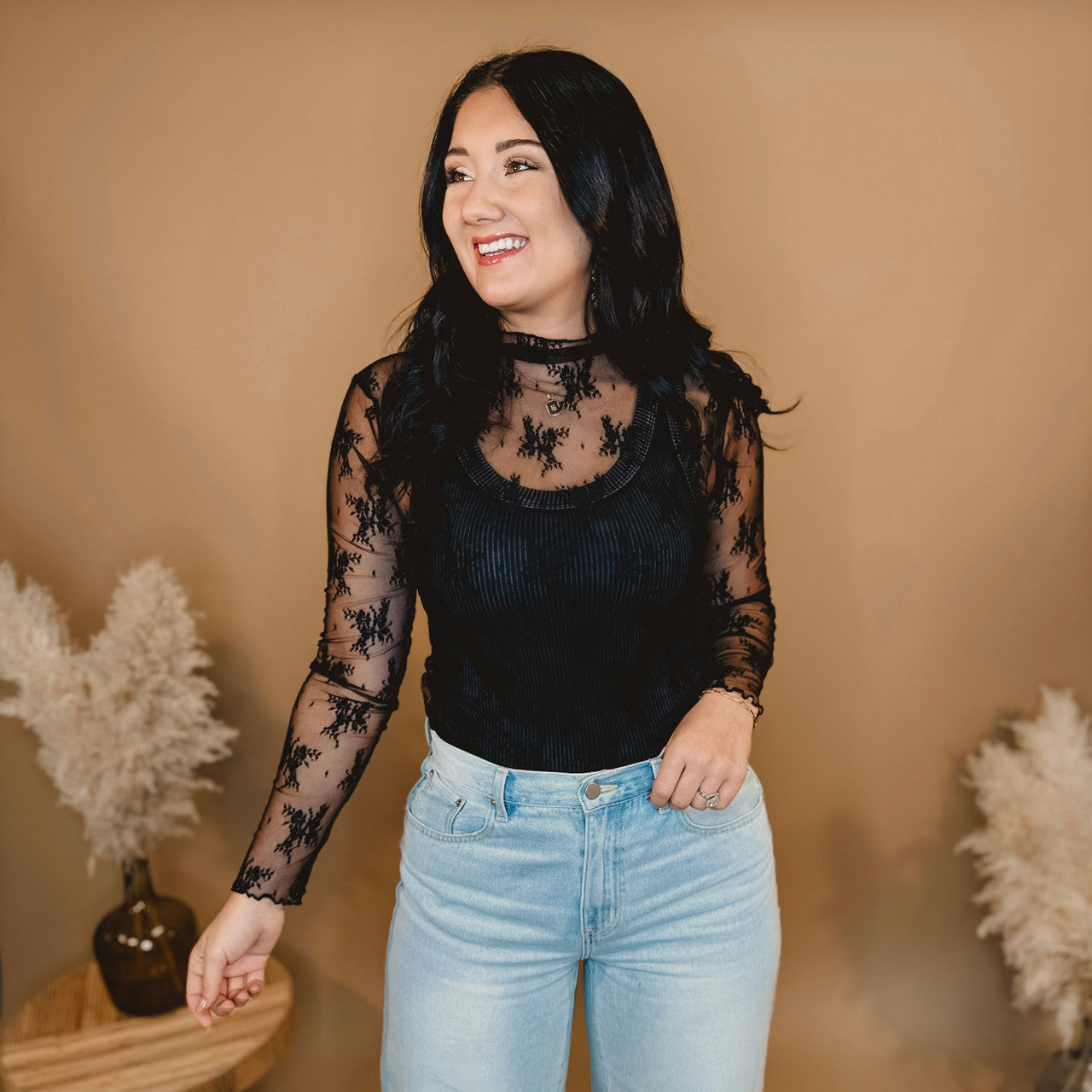 All Dressed Up Sheer Lace Top - Black - Lace and Grace Boutique