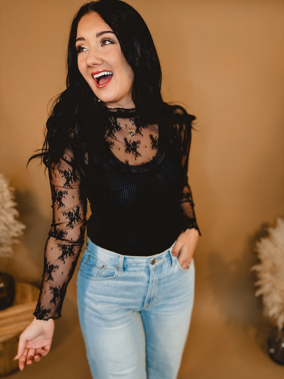 All Dressed Up Sheer Lace Top - Black - Lace and Grace Boutique