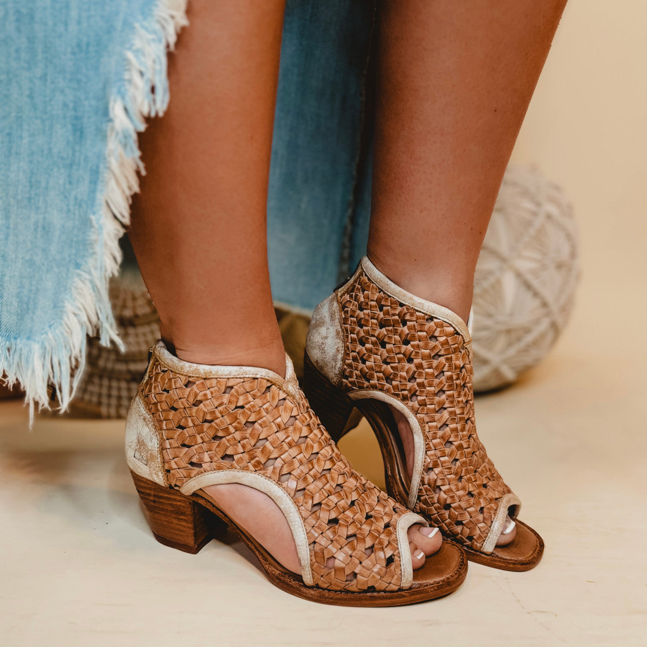 Bedstu Ransom Peep-Toe Heels - Tan Rustic Nectar Lux - Lace and Grace Boutique