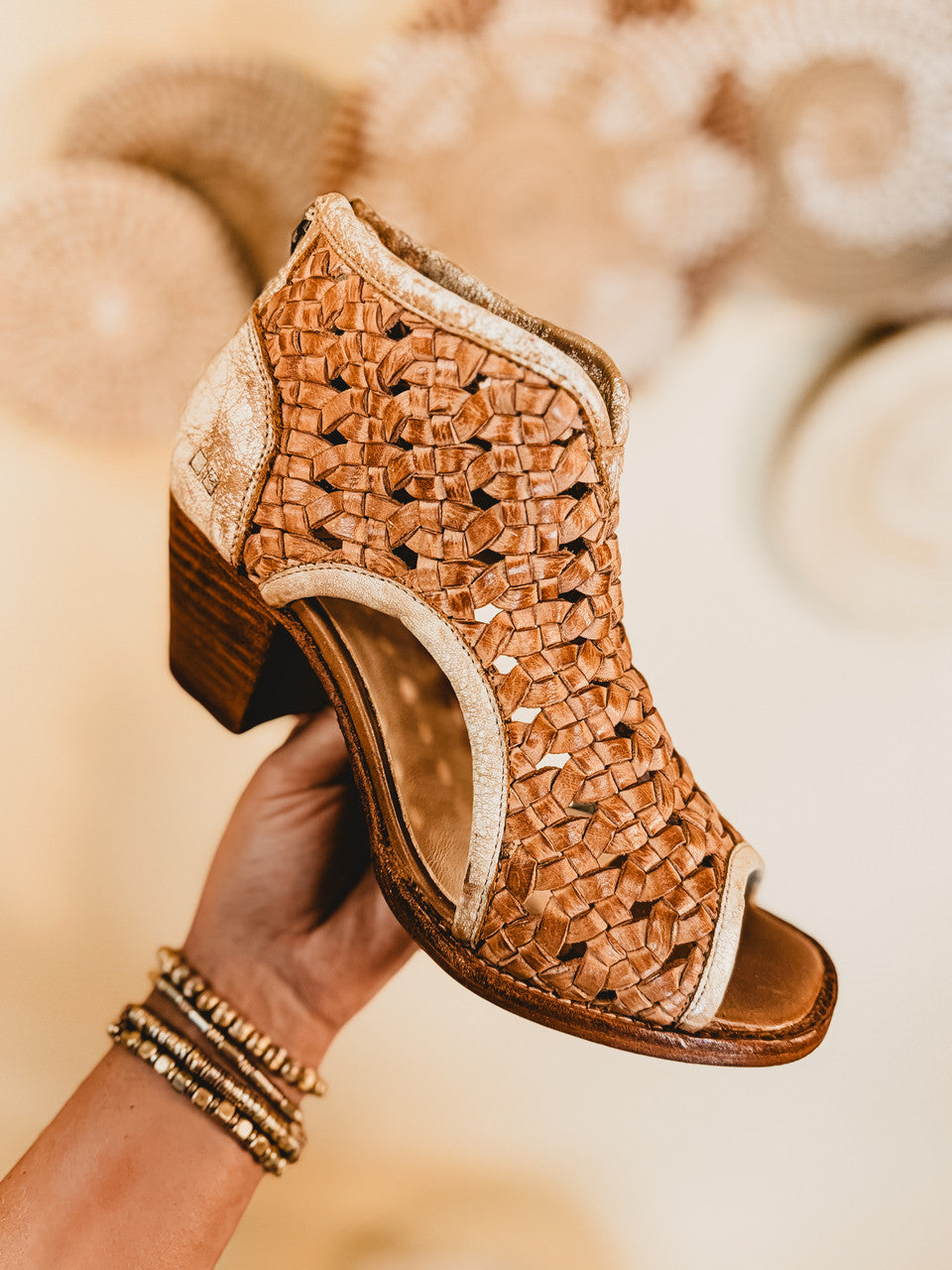 Bedstu Ransom Peep-Toe Heels - Tan Rustic Nectar Lux - Lace and Grace Boutique