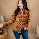 Button Up Velvet Smocked Top - Pumpkin Spice - Lace and Grace Boutique