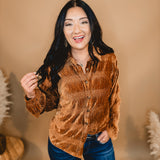 Button Up Velvet Smocked Top - Pumpkin Spice - Lace and Grace Boutique