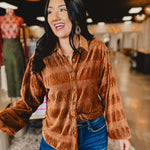 Button Up Velvet Smocked Top - Pumpkin Spice - Lace and Grace Boutique