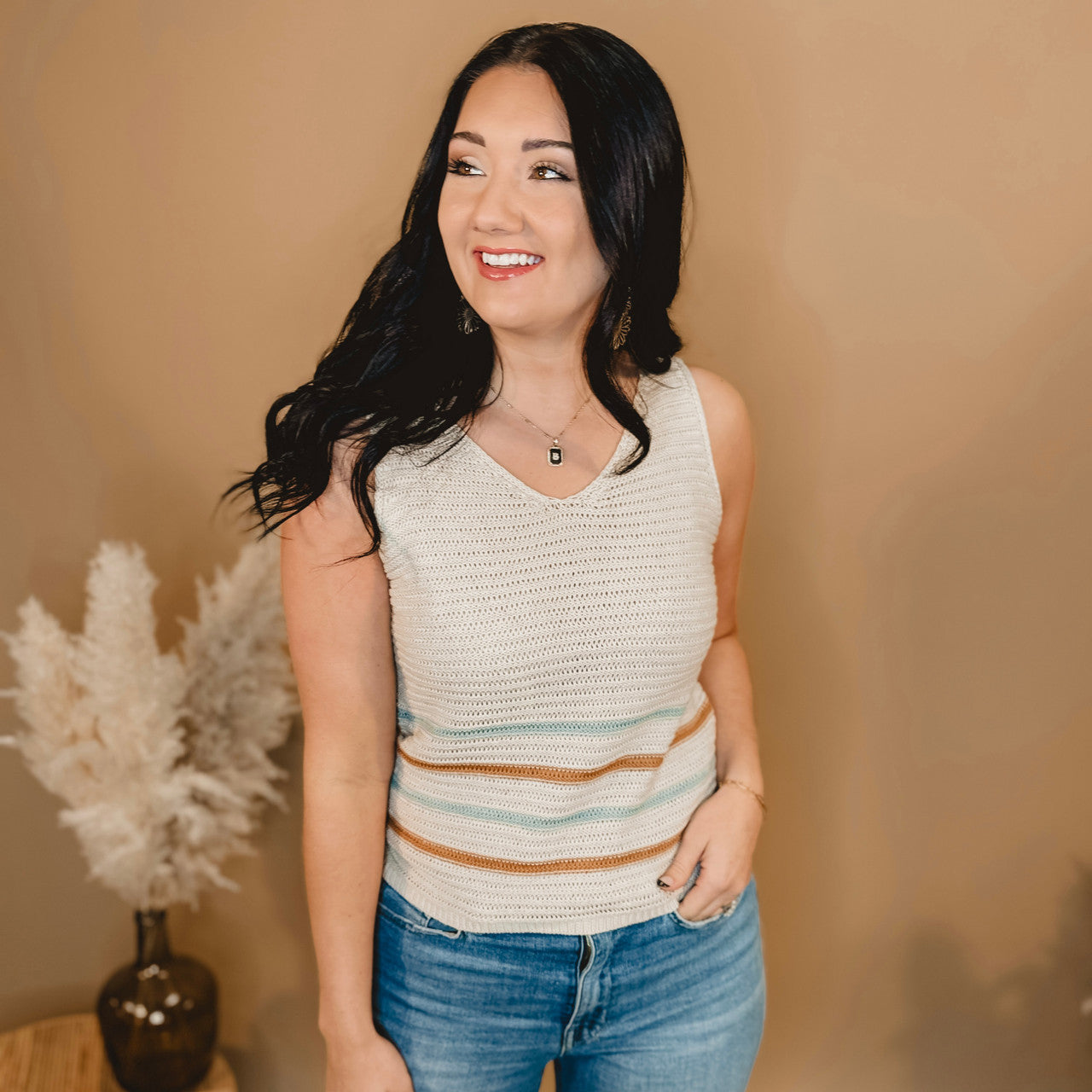 As Good As Ever Knit Sweater Tank - Shell - Lace and Grace Boutique