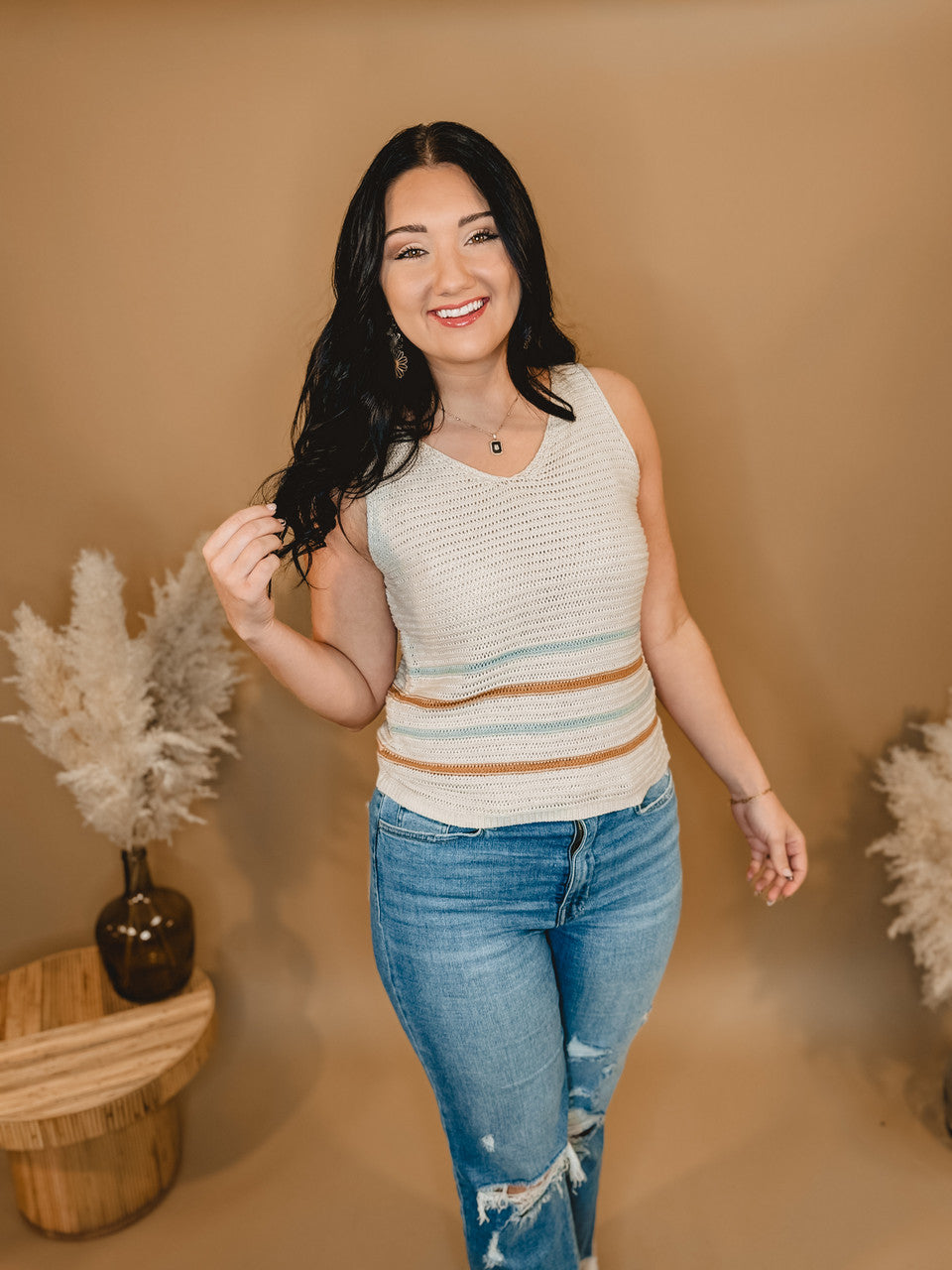 As Good As Ever Knit Sweater Tank - Shell - Lace and Grace Boutique