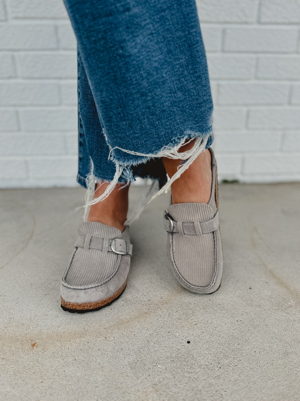 Birkenstock Buckley Suede Embossed - Corduroy Stone Coin - Lace and Grace Boutique