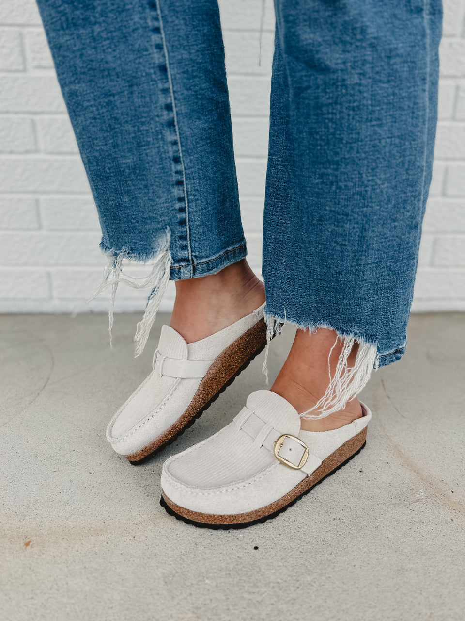 Birkenstock Buckley Suede Embossed - Corduroy Antique White - Lace and Grace Boutique