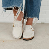 Birkenstock Buckley Suede Embossed - Corduroy Antique White - Lace and Grace Boutique