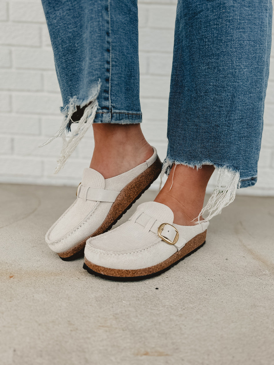 Birkenstock Buckley Suede Embossed - Corduroy Antique White - Lace and Grace Boutique