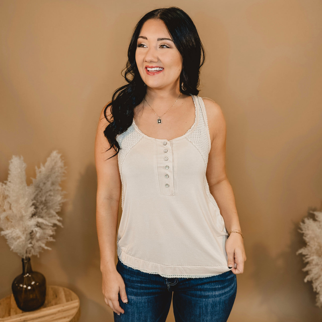 Always Been About It Thermal Tank - Almond - Lace and Grace Boutique