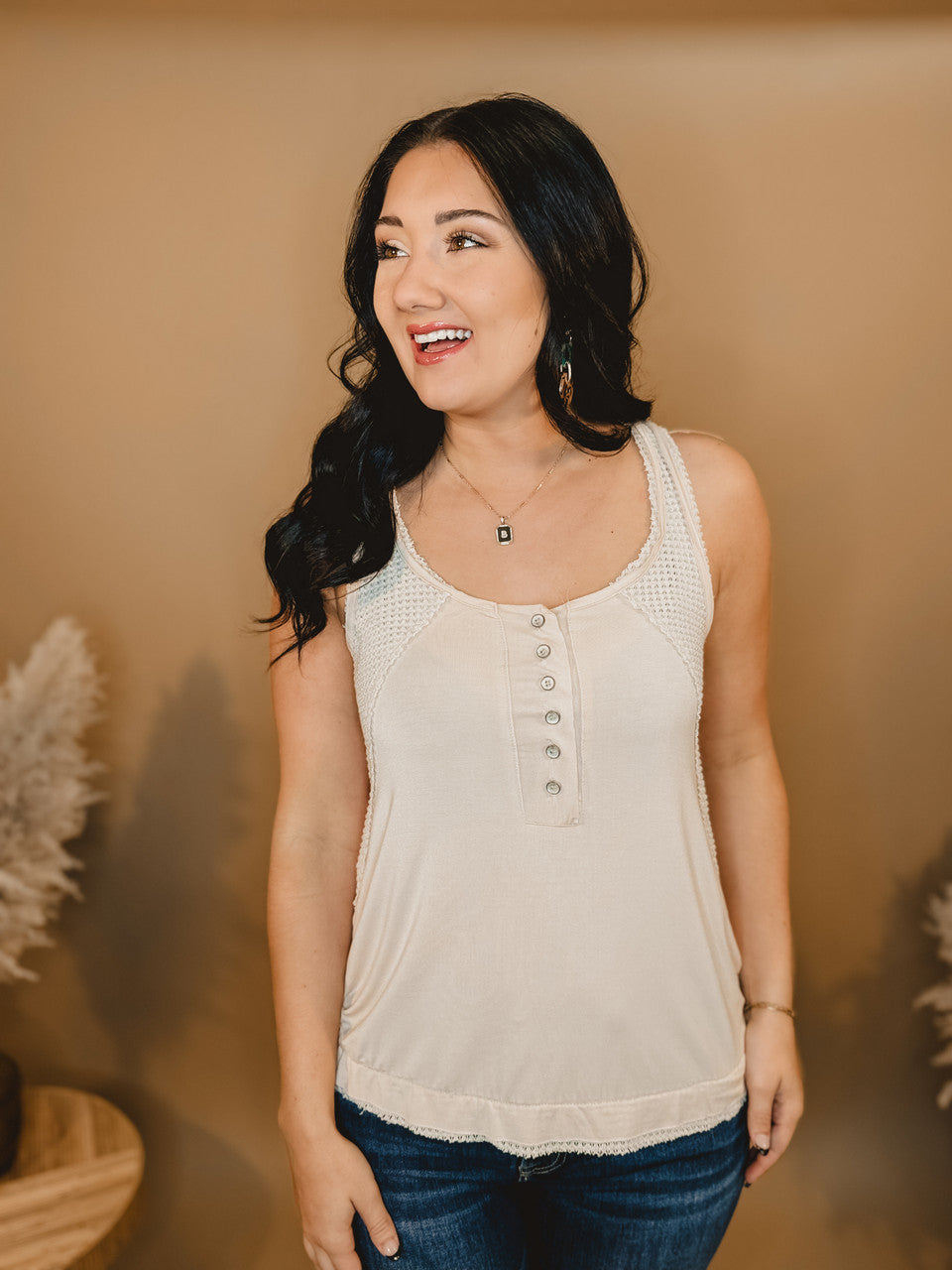 Always Been About It Thermal Tank - Almond - Lace and Grace Boutique