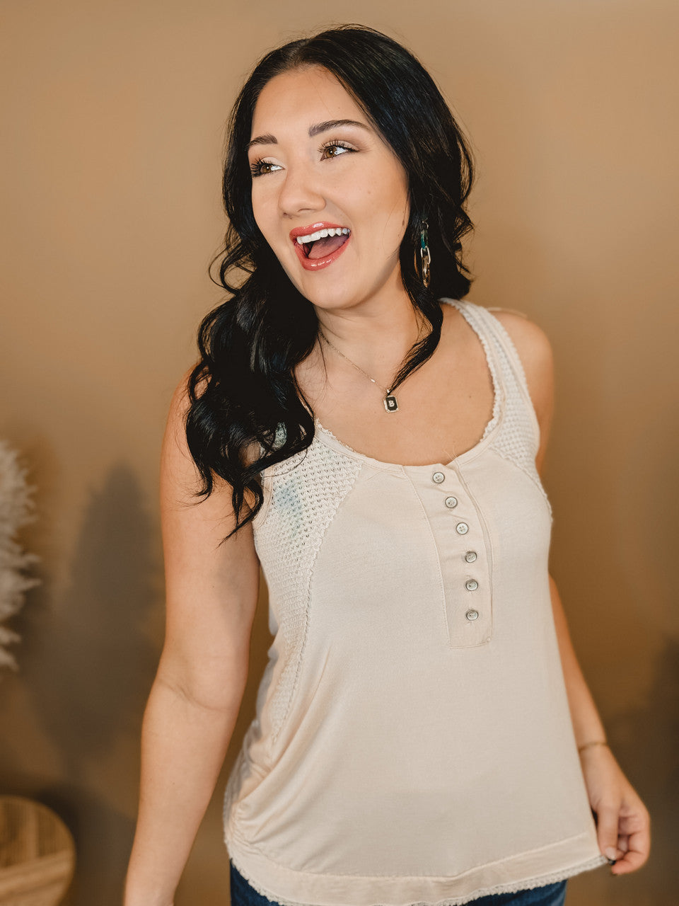 Always Been About It Thermal Tank - Almond - Lace and Grace Boutique