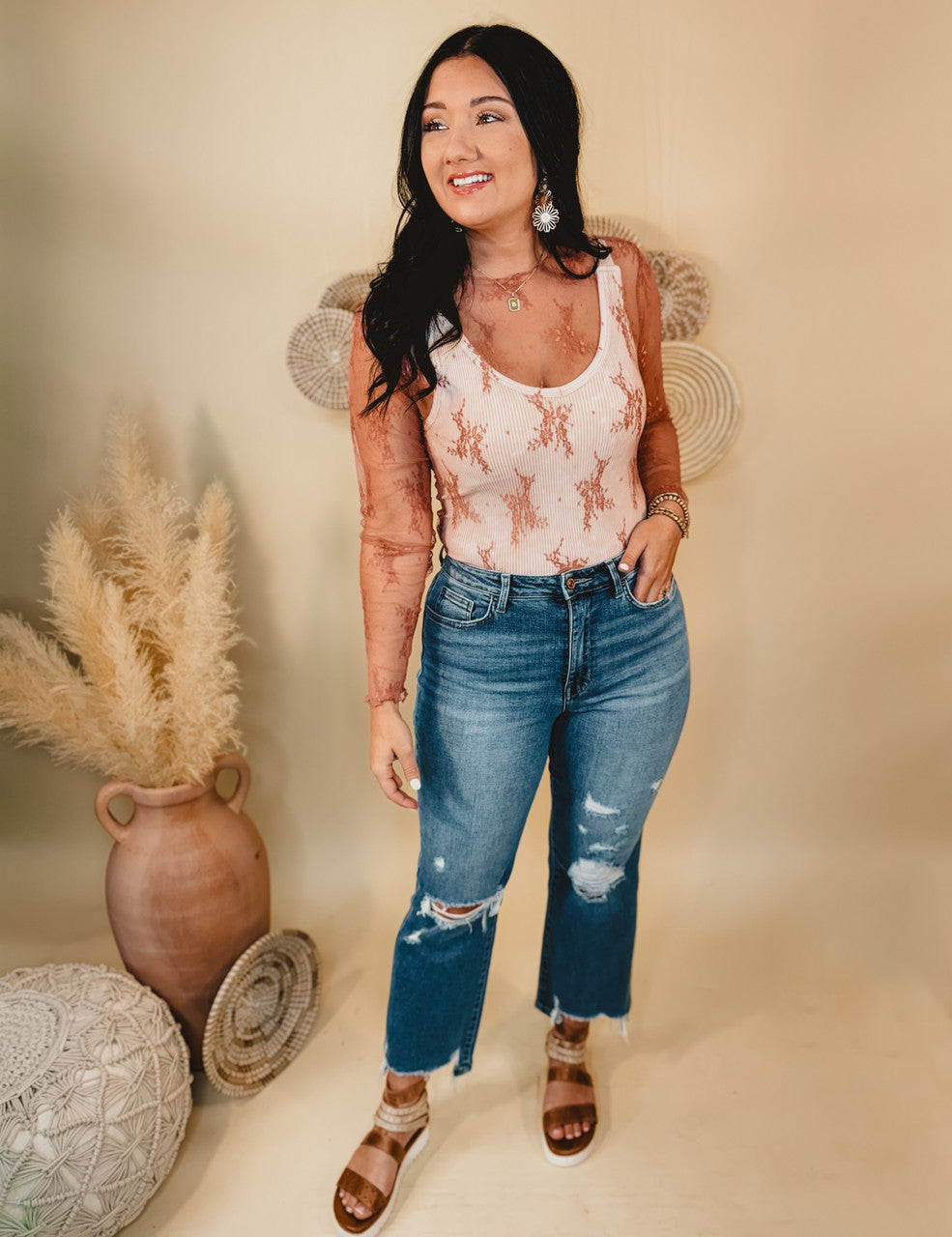 All Dressed Up Sheer Lace Top - Mauve - Lace and Grace Boutique