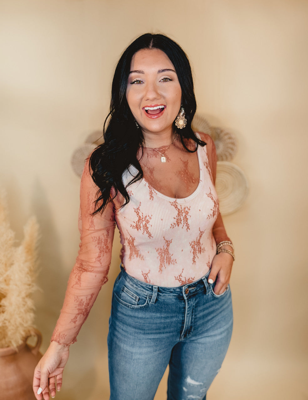 All Dressed Up Sheer Lace Top - Mauve - Lace and Grace Boutique