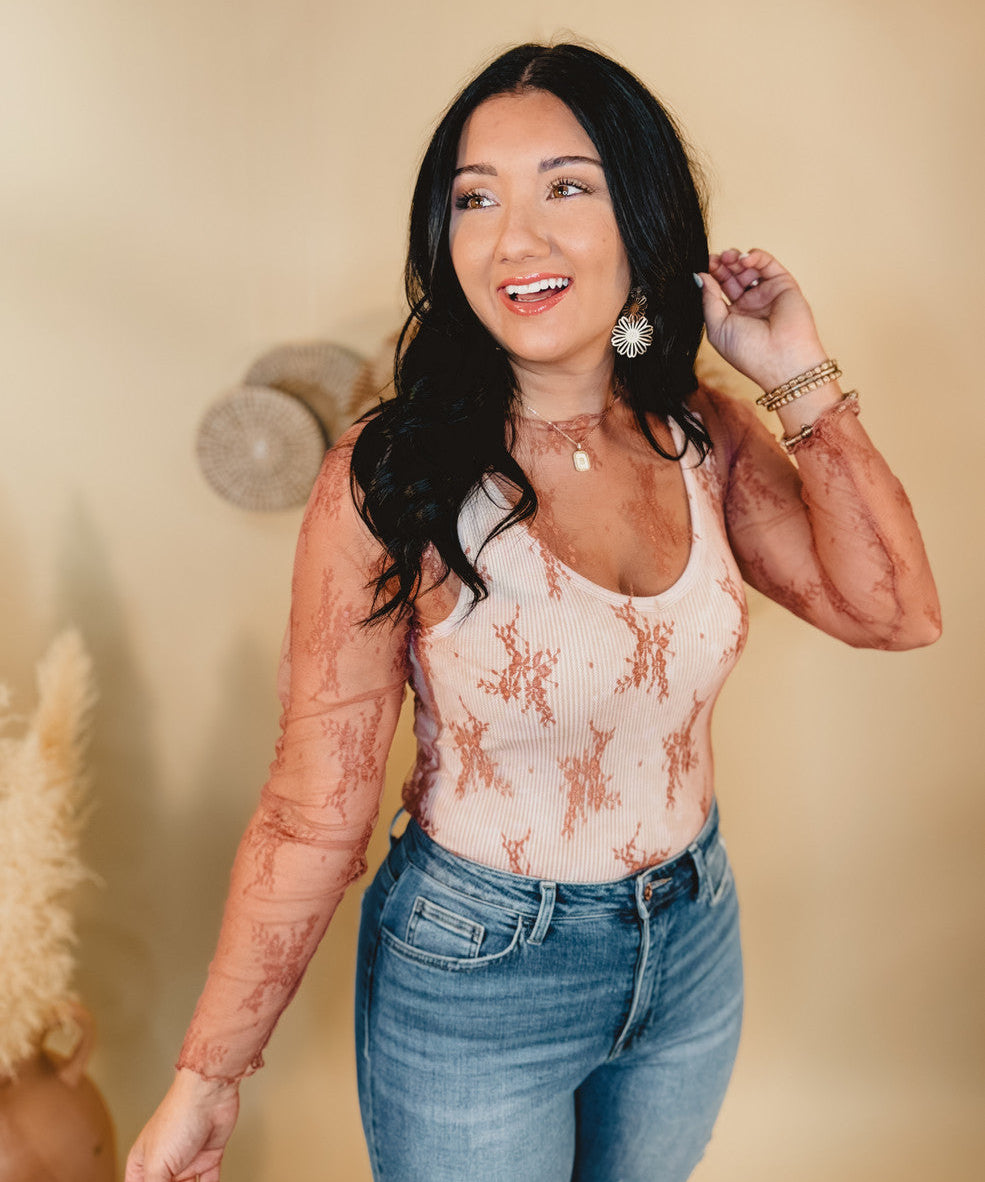 All Dressed Up Sheer Lace Top - Mauve - Lace and Grace Boutique