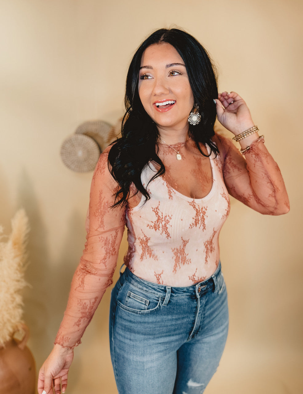 All Dressed Up Sheer Lace Top - Mauve - Lace and Grace Boutique