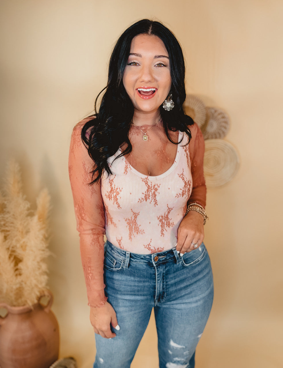 All Dressed Up Sheer Lace Top - Mauve - Lace and Grace Boutique