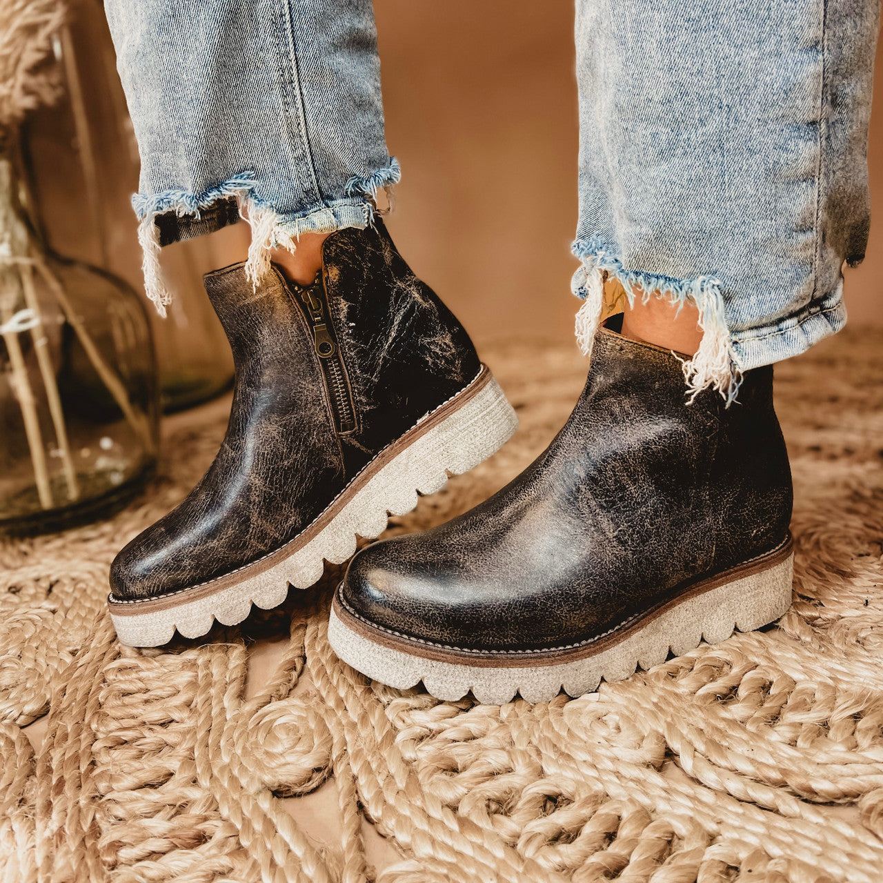 Bedstu Lydyi Wedge Bootie - Black Lux - Lace and Grace Boutique