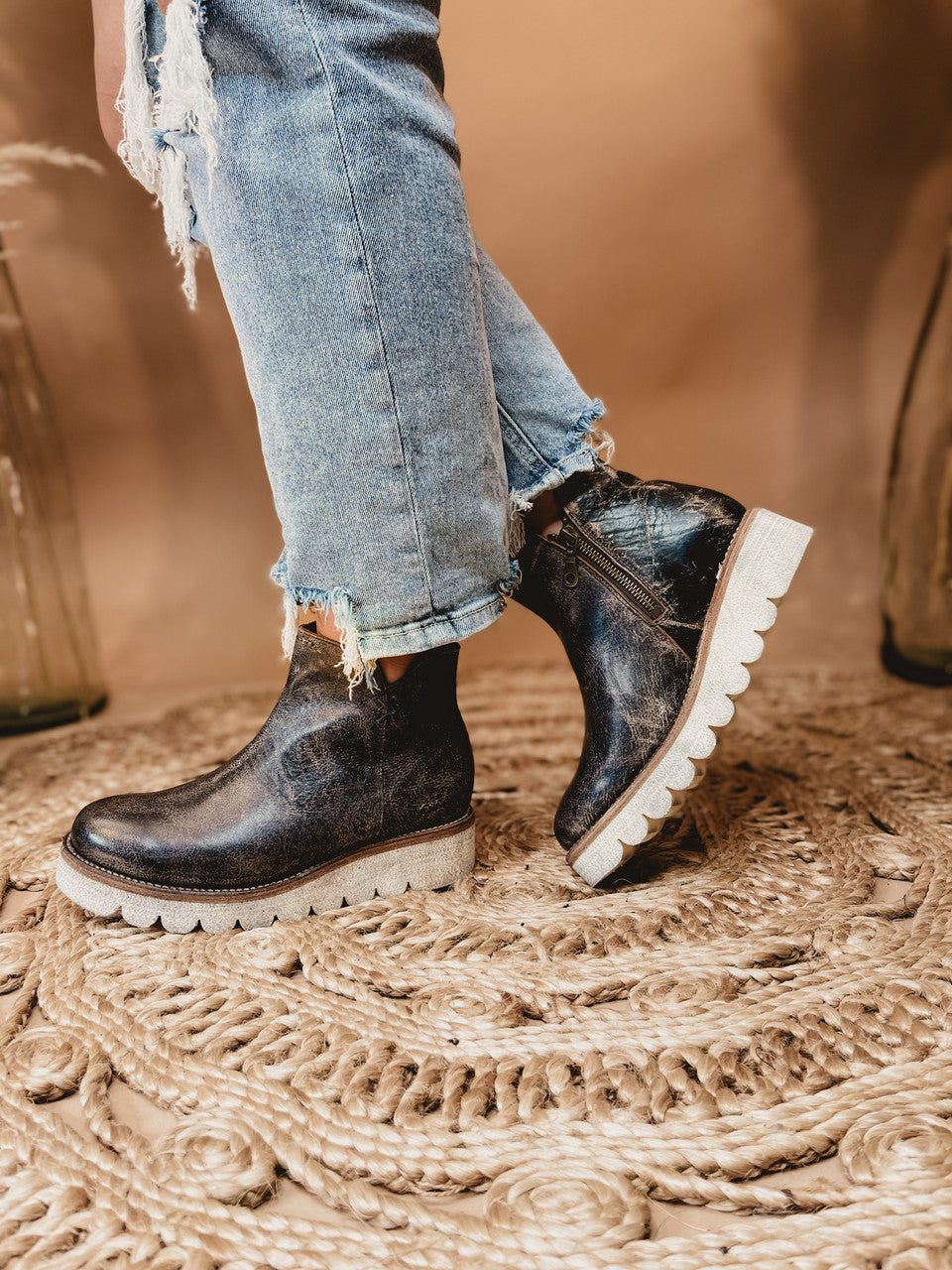 Bedstu Lydyi Wedge Bootie - Black Lux - Lace and Grace Boutique