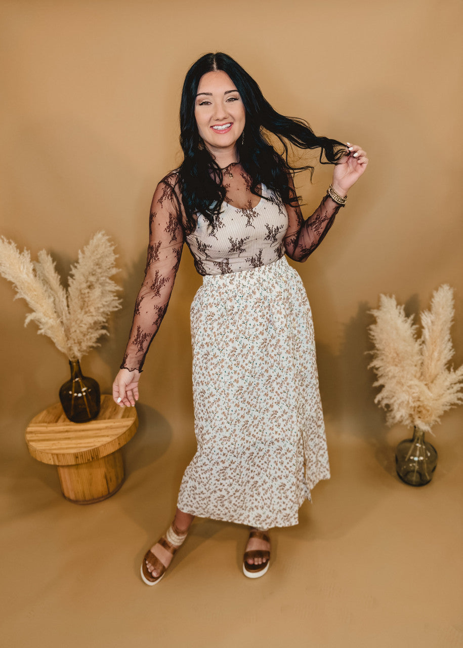 All Dressed Up Sheer Lace Top - Mocha - Lace and Grace Boutique