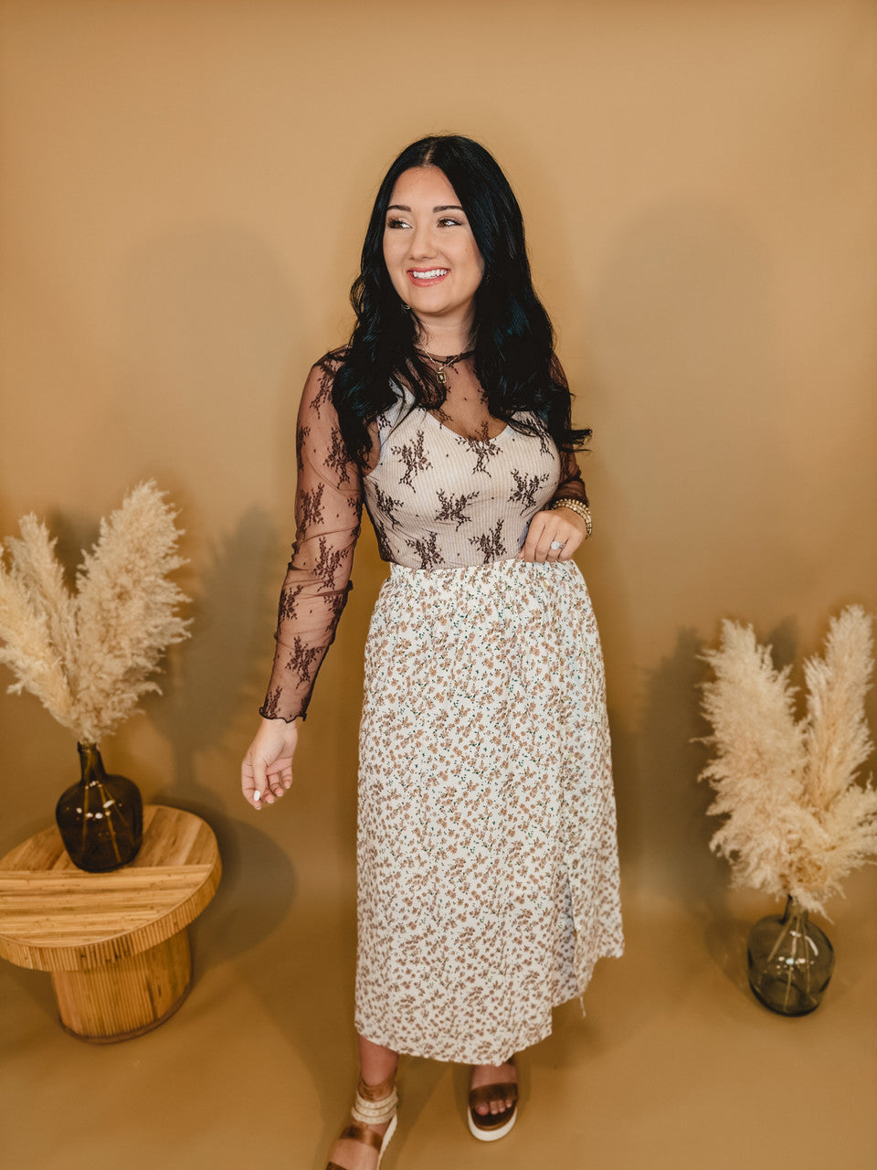 All Dressed Up Sheer Lace Top - Mocha - Lace and Grace Boutique