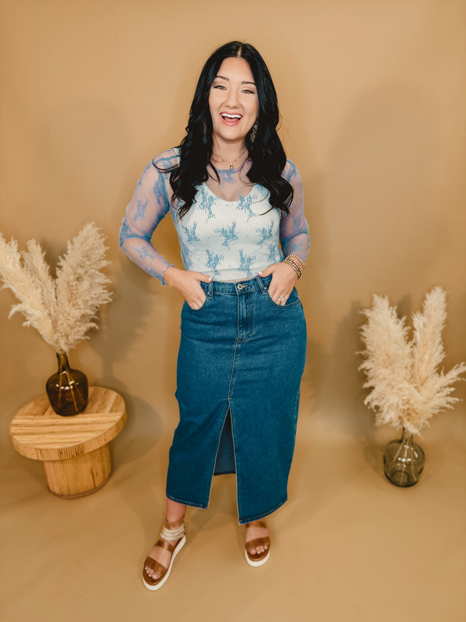 All Dressed Up Sheer Lace Top - Cielo Blue - Lace and Grace Boutique