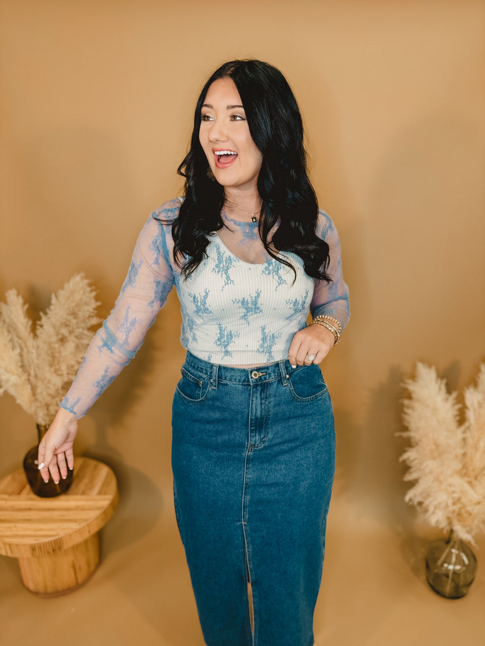 All Dressed Up Sheer Lace Top - Cielo Blue - Lace and Grace Boutique