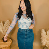 All Dressed Up Sheer Lace Top - Cielo Blue - Lace and Grace Boutique