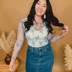 All Dressed Up Sheer Lace Top - Cielo Blue - Lace and Grace Boutique