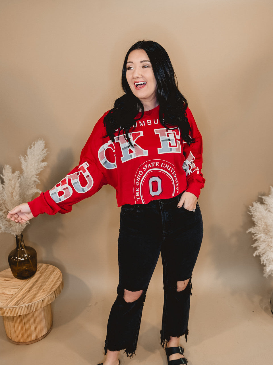 Buckeyes Cropped Crewneck - True Red - Lace and Grace Boutique