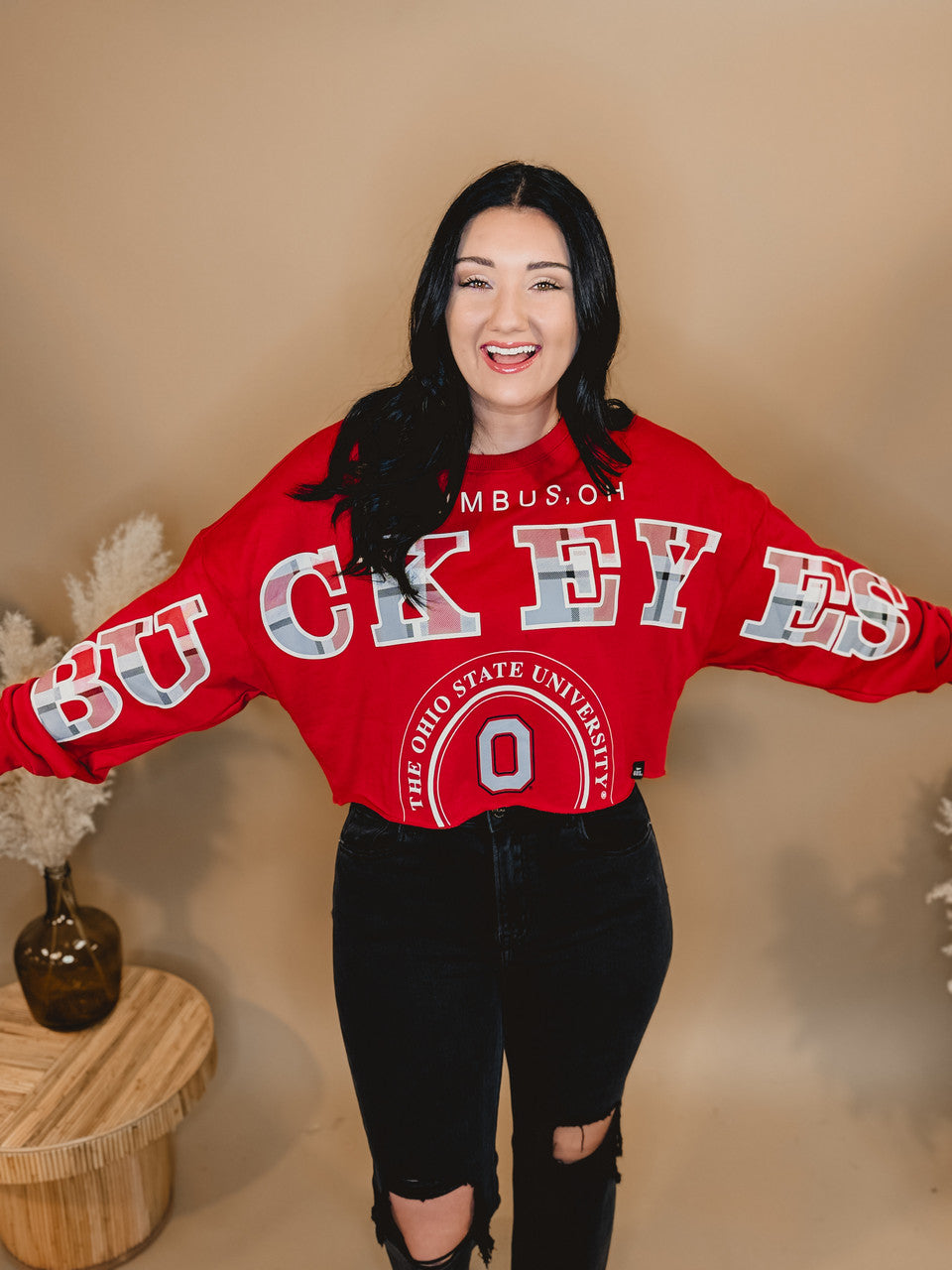 Buckeyes Cropped Crewneck - True Red - Lace and Grace Boutique